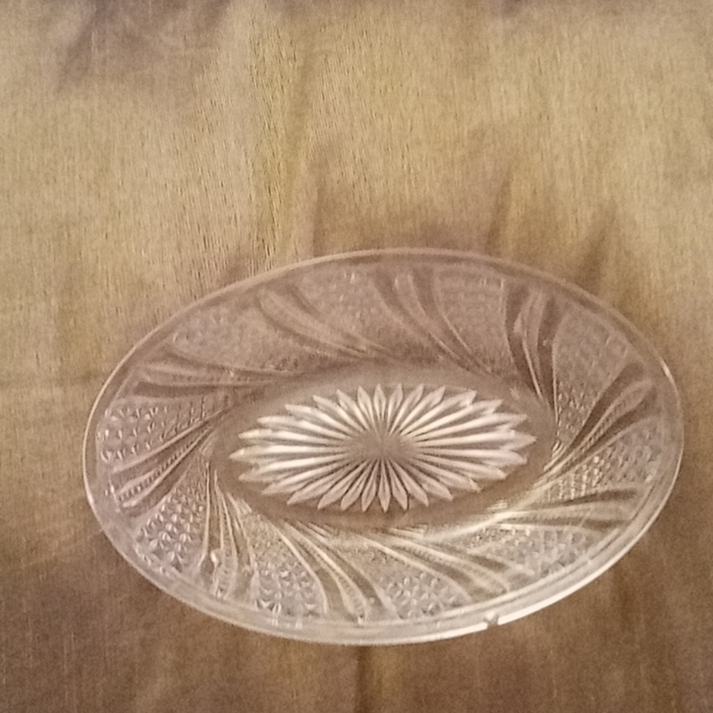 Vintage small oval pressed glass dish.